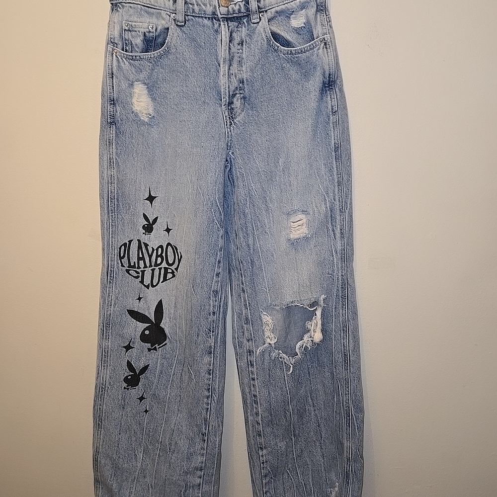 PLAYBOY Blue Boyfriend Jeans Distressed Style